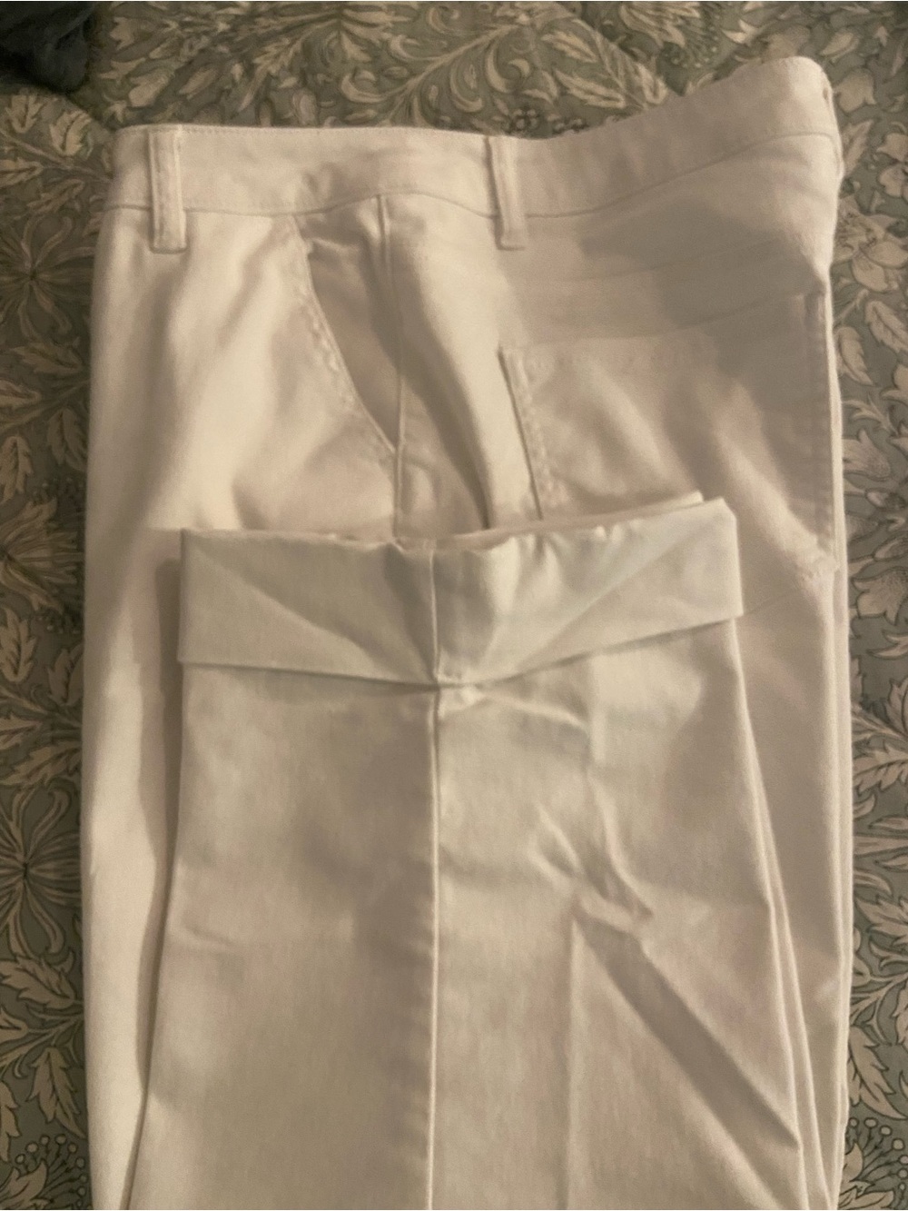 Womens White Denim wide leg cuffed Dress Pants - Classic Straight Fit